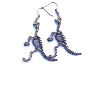 🆕 Handmade Gold Dinosaur Skeleton Earrings